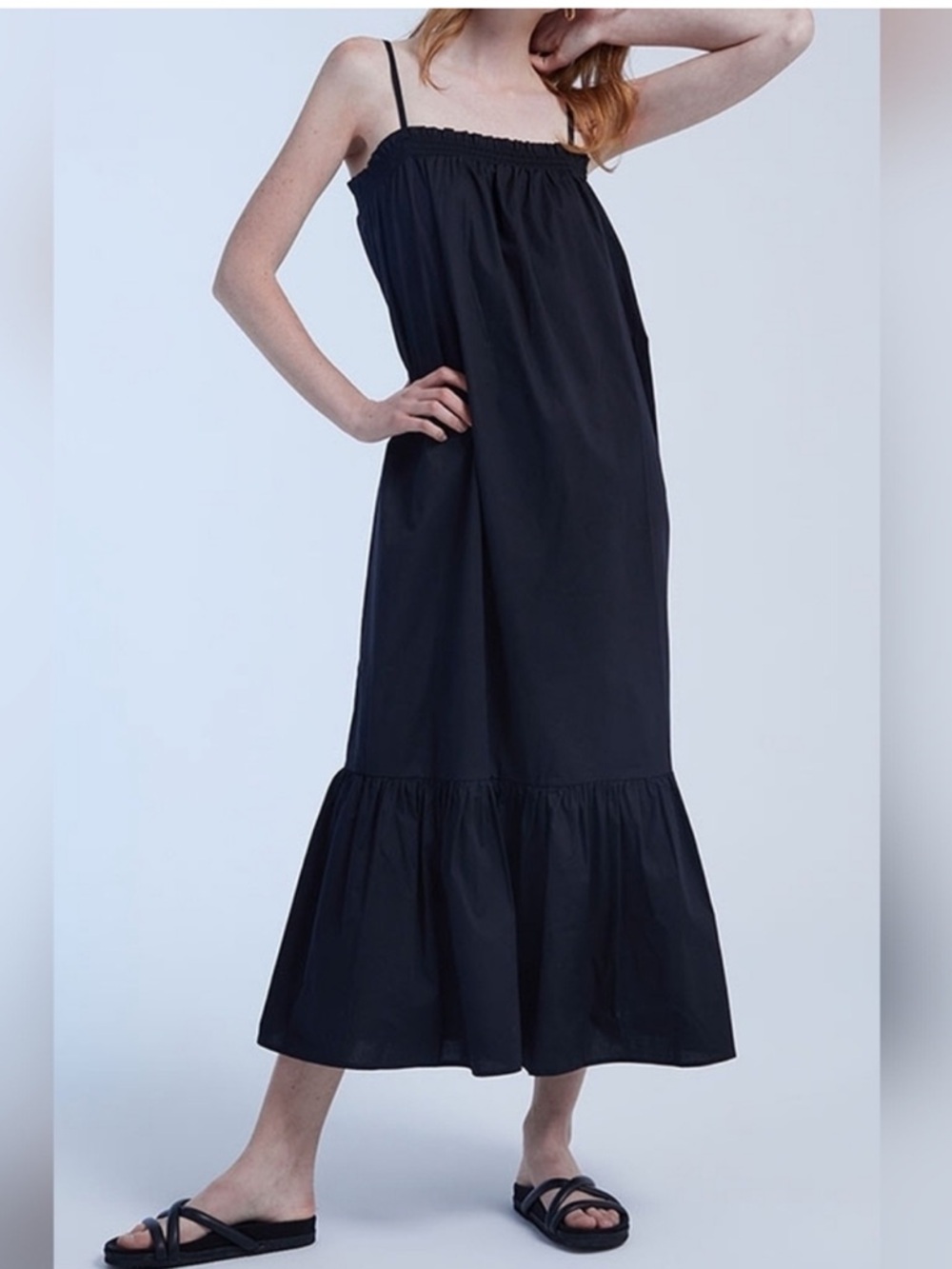 WeWoreWhat Black Cotton Poplin Smocked Midi Dress